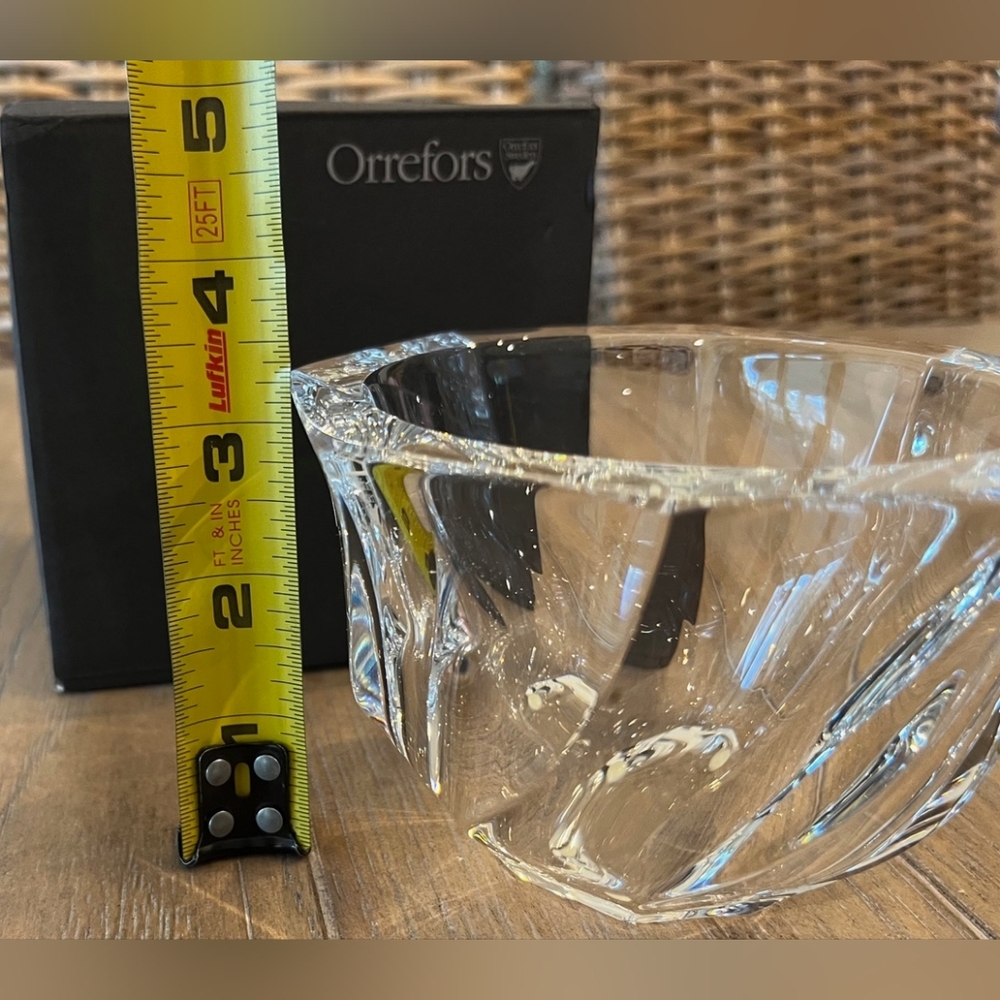 Vintage Orrefors Olle Iberius Design Crystal Swirl Octagon Bowl Signed  NIB - Picture 3 of 12